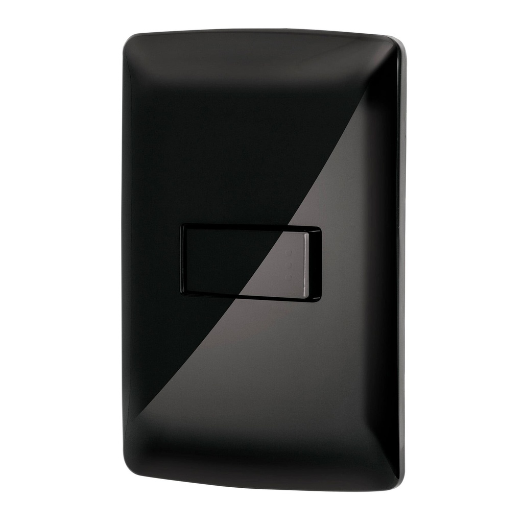 Placa armada 1 interruptor sencillo, negro, línea Italiana