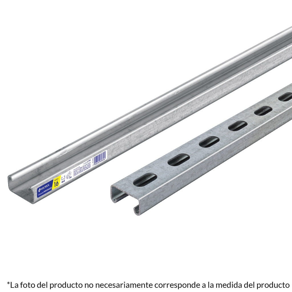 Perfil monocanal perforado de 3 m, 4 x 2 cm cal. 18, VOLTECK