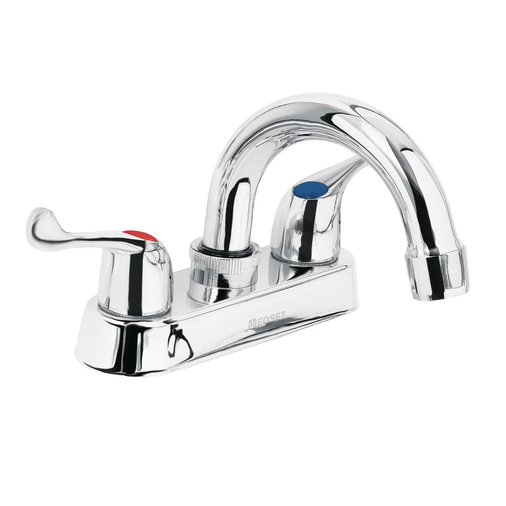 Mezcladora 4' para lavabo, cuello curvo, manerales palanca