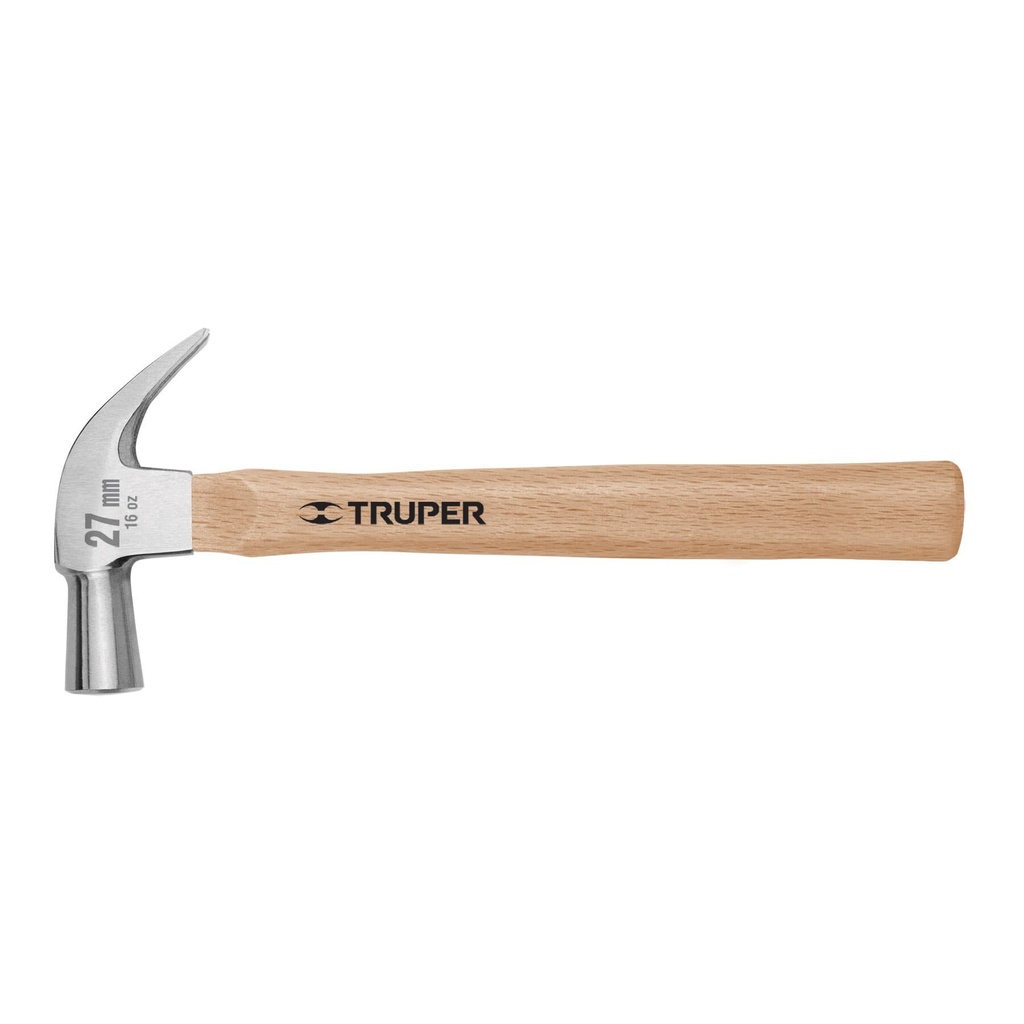 Martillo cabeza cónica 27 mm uña curva, mango madera, TRUPER
