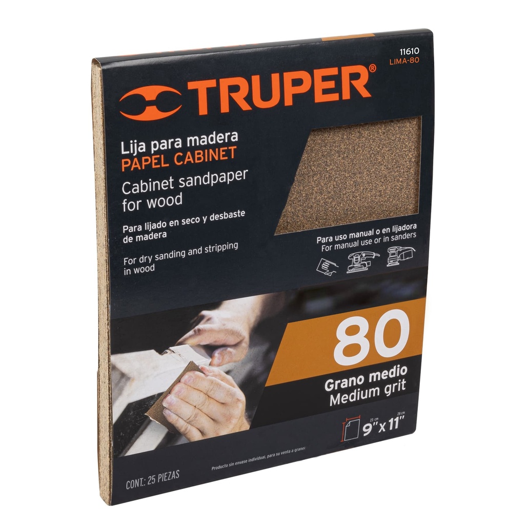 Lija para madera papel cabinet, grano 80, TRUPER