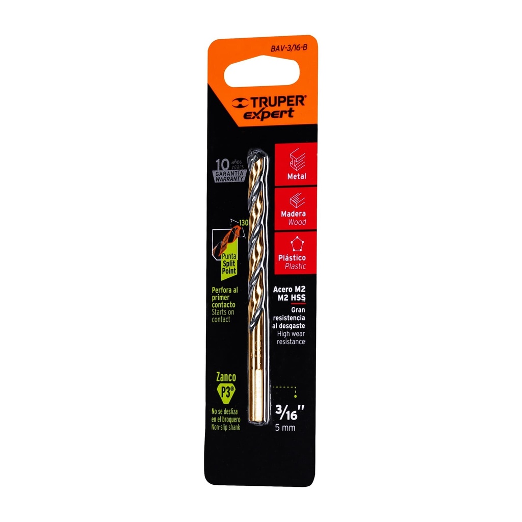 Broca HSS 3/16' Trugold para metal en blíster, EXPERT