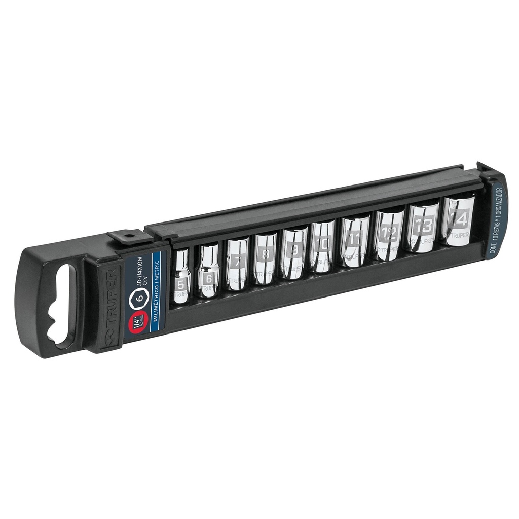 Juego de 10 dados cuadro 1/4' mm, TRUPER