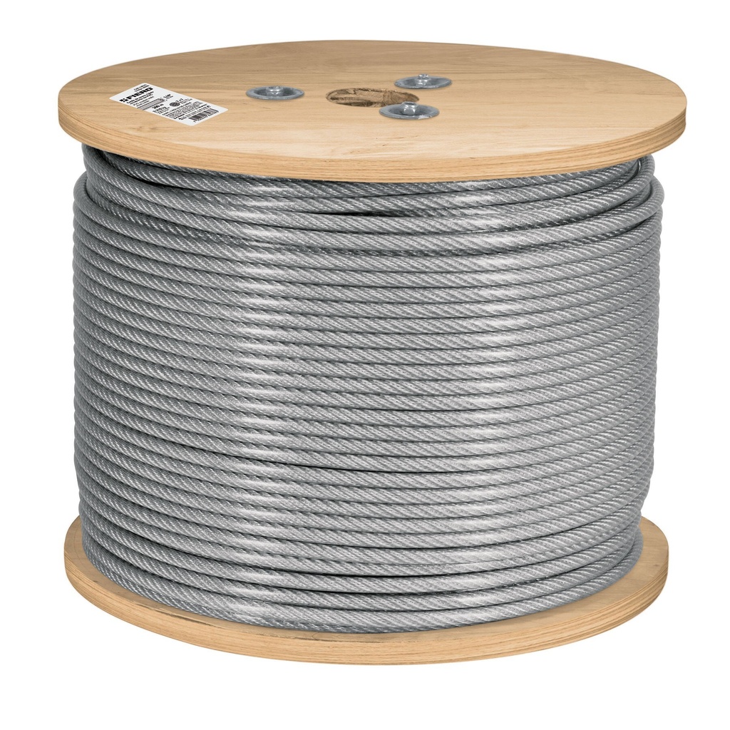 Metro de cable rígido 3/16' acero 7x7 recubierto PVC, 300 m