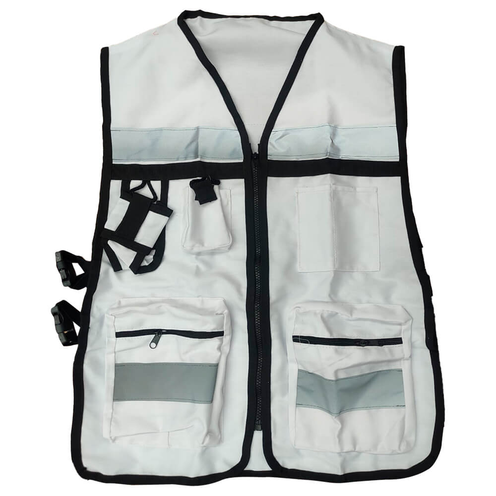 Chaleco brigadista blanco reflejante con bolsa tu