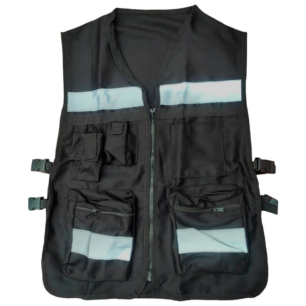 Chaleco brigadista negro reflejante con bolsa tu