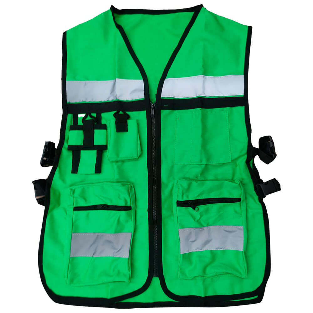 Chaleco brigadista verde manzana reflejante con bolsa tu