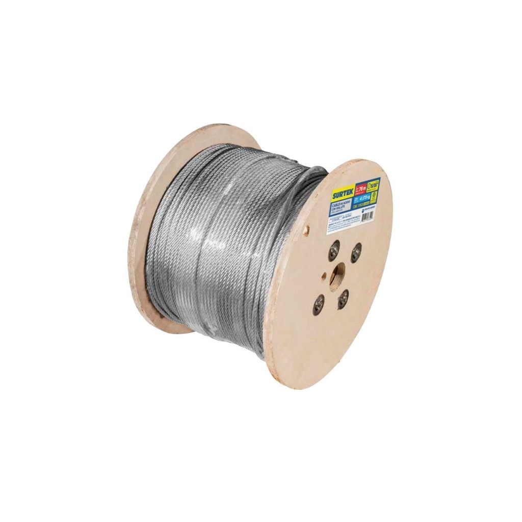Cable de acero alma de fibra con grillete 1" x 450 m construcción de 6 x 19