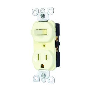 Apagador sencillo y contacto 2p+t marfil Iusa