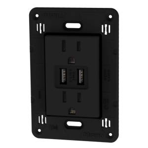 [JB4188AAQ] Contacto duplex 2p+t PI y 2 contacto USB negro mate Q GO Bticino