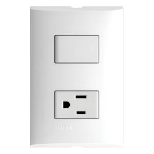 Placa 2 ventanas con apagador sencillo y contacto 2p+t blanco Forza Bticino