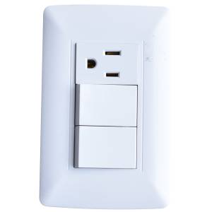 Placa 3 ventanas con 2 apagadores sencillos y contacto 2p+t blanco Vianti