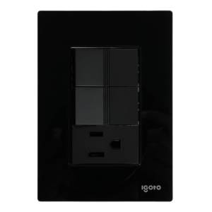Placa 3 ventanas con 2 apagadores sencillos y contacto 2p+t ngo Cristal Igoto