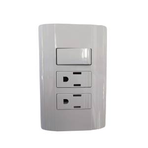Placa 3 ventanas con 2 contactos 2p+t y apagador sencillo blanco CORSA Montana