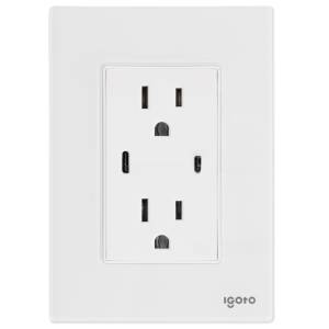 Placa 3 ventanas con 2 contactos USB y contacto 2p+t blanco Cristal Igoto