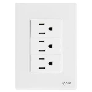 [CRIS1004] Placa 3 ventanas con 3 contactos 2p+t blanco Cristal Igoto