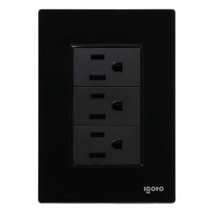 [CRIS2004] Placa 3 Ventanas Con 3 Contactos 2P+T Negro Cristal Igoto