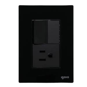 Placa 3 ventanas con apagador escalera y contacto 2p+t negro Cristal Igoto