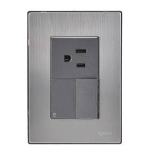 [INOX2007] Placa 3 Ventanas Con Apagador Escalera Y Contacto 2P+T Negro Inox-1.5 Igoto
