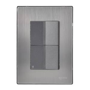 Placa 3 Ventanas Con Apagador Sencillo Y Apagador Escalera Negro Inox-1.5 Igoto