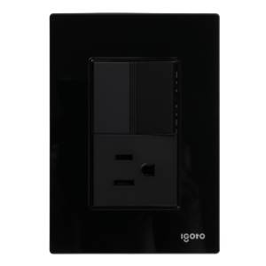 Placa 3 Ventanas Con Apagador Sencillo Y Contacto 2P+T Negro Cristal Igoto