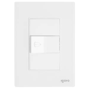 Placa 3 ventanas con boton timbre blanco Cristal Igoto