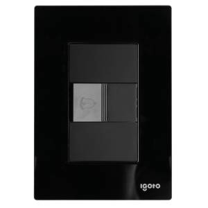 Placa 3 ventanas con boton timbre negro Cristal Igoto