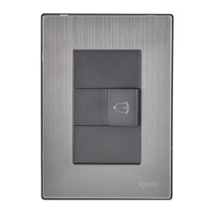 Placa 3 ventanas con boton timbre negro Inox-3 Igoto