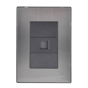 Placa 3 ventanas con toma telefonica negro Inox-3 Igoto