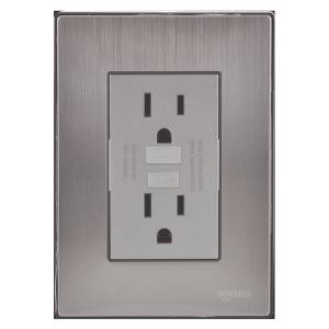 Placa con contacto duplex 2p+t ICFT plata inoxidable Igoto
