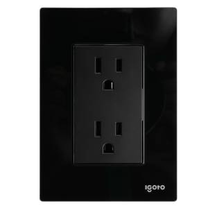 Placa con contacto duplex 2p+t negro Cristal Igoto