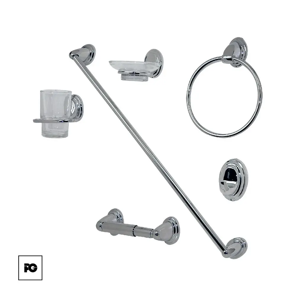 [194429ZN] Juego de accesorios para baño empotrar 6 pz cromado JE94C Rugo