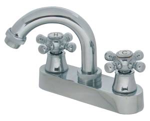 Mezcladora Lavabo De Bronce Tipo Curvo Maneral Cruz 1/4 De Vuelta Cromada 21Ph Rugo