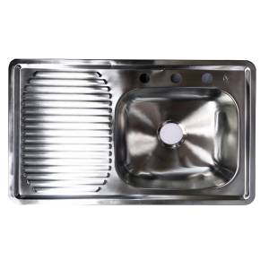 Tarja de acero inoxidable 1 tina 1 escurridor izquierdo empotrar 80 x 50 x 15cm con 6 clips Vianti