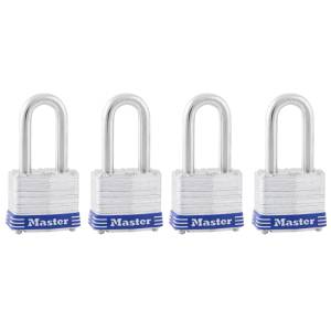 [3ESPQLFHC] Candado laminado 40mm llave tradicional gancho largo con 4pz Master Lock