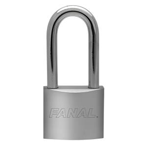 Candado metalico 32mm llave tradicional gancho largo pulido en caja Fanal
