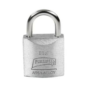 [128 / 43380] Candado metalico 26mm llave tradicional gancho corto pulido en caja Phillips