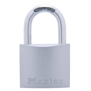 Candado metalico 38mm llave tradicional gancho corto pulido Master Lock