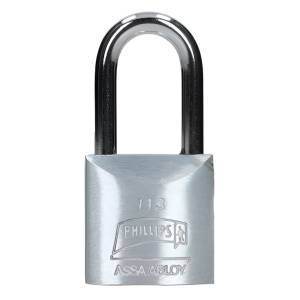 [125 / 43324-43393] Candado metalico 45mm llave tradicional gancho largo pulido en caja Phillips