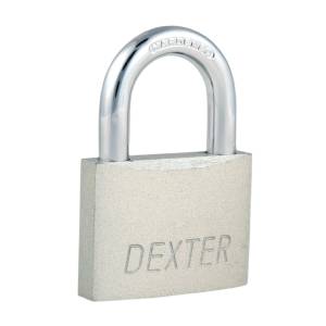 Candado metalico 50mm llave tradicional gancho corto pulido en caja Dexter