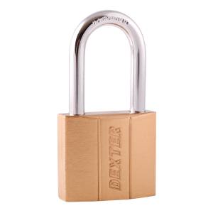 Candado metalico 50mm llave tradicional gancho largo laton en caja Dexter