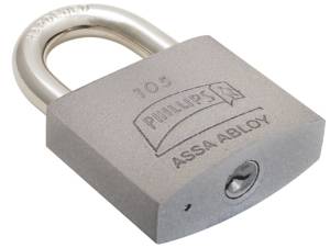 Candado metalico 62mm llave tradicional gancho corto pulido en caja Phillips