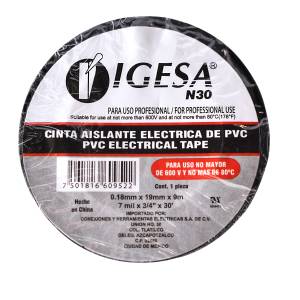Cinta de aislar 19mm x 09mts negra N30 Igesa
