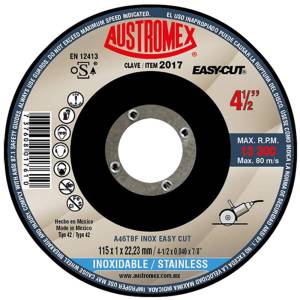 Disco corte de acero inoxidable 4-1/2" x 1 mm x 7/8" easy cut 2017 Austromex