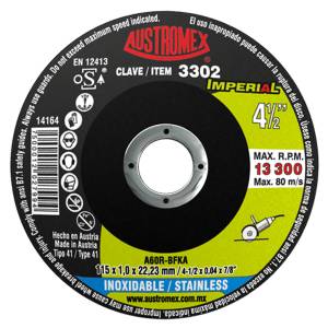 [3302] Disco corte de acero inoxidable 4-1/2" x 7/8" imperial 3302 Austromex