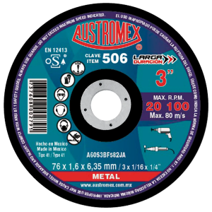 [506_2] Disco corte metal 3" x 1/4" x 1/4" para mototool 506 Austromex