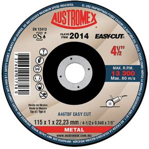 [2014] Disco corte metal 4-1/2" x 1 mm x 7/8" easy cut 2014 Austromex
