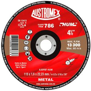 [786] Disco Corte Metal 4-1/2" X 1/16" X 7/8" Hum 786 Austromex