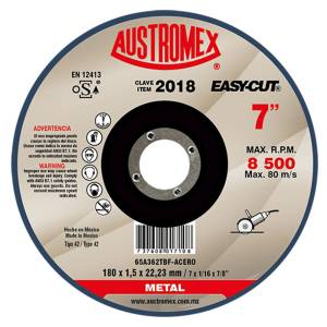 Disco corte metal 7" x 1.5 mm x 7/8" Easycut 2018 Austromex