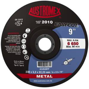 Disco corte metal 9" x 1/8" x 7/8" easy cut 2010 Austromex
